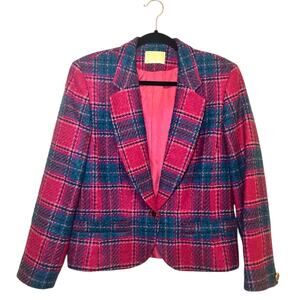 Vintage Pendleton Pink Tweed Wool Blazer Plaid Size 12 Women's
